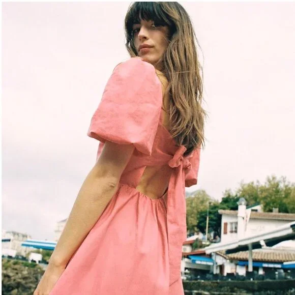 ZARA Open-Back Pink Dress with Bow Detail - Sizes M, LNEW WITH TAG! - Picture 1 of 4